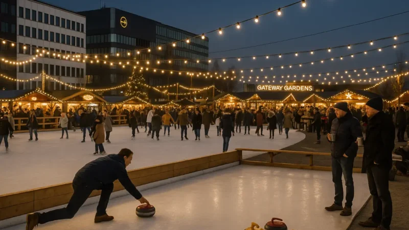 Wintermarkt am Flughafen: Eisbahn & Curling