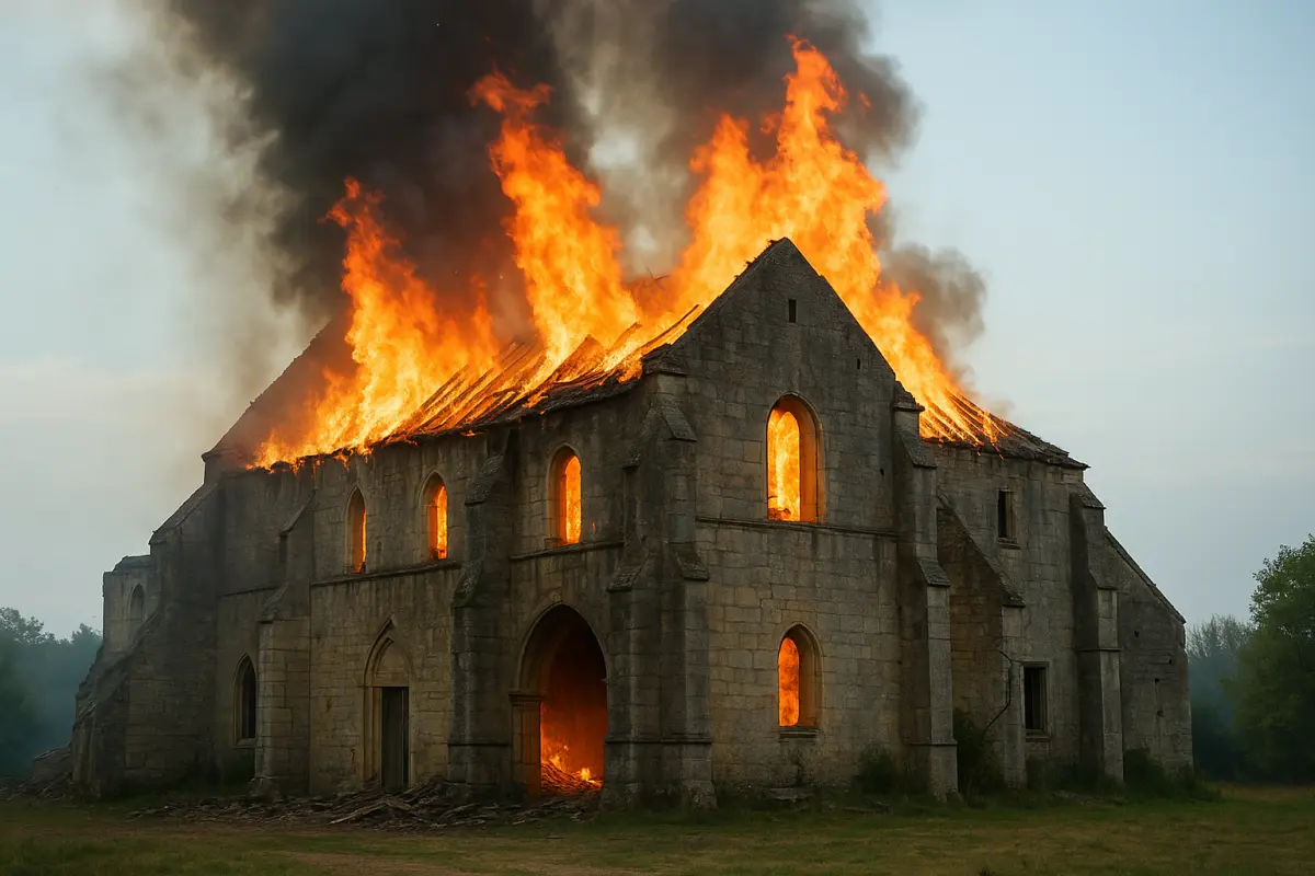 Feuer vernichtet Kloster Mont-Dieu in Frankreich