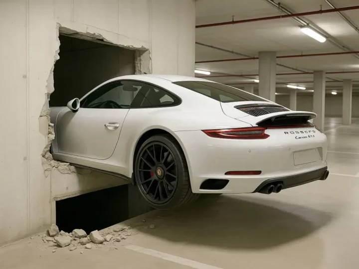 Porsche kracht durch Wand, Fahrer (90) überlebt