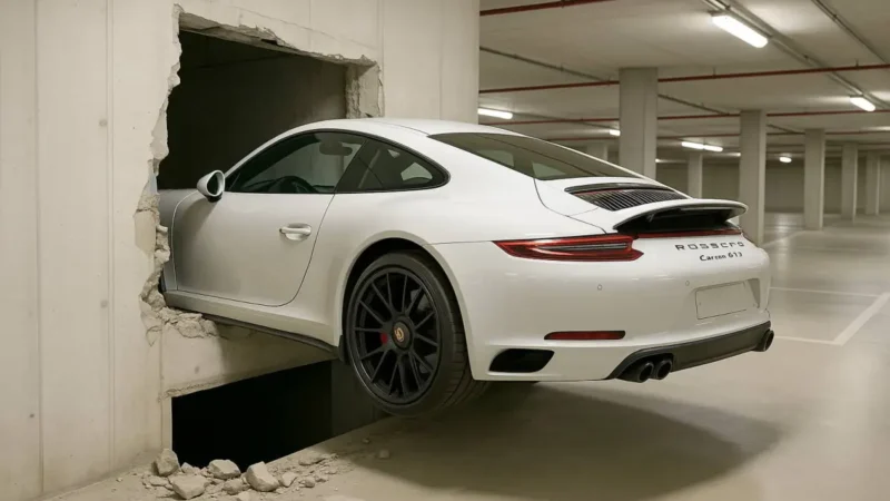 Porsche kracht durch Wand, Fahrer (90) überlebt