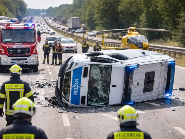 A2: Vier Polizisten nach Lkw-Unfall schwer verletzt