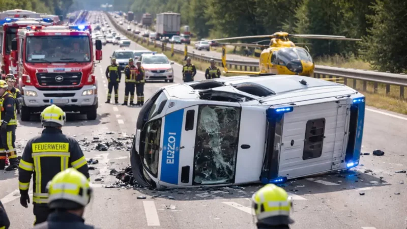 A2: Vier Polizisten nach Lkw-Unfall schwer verletzt