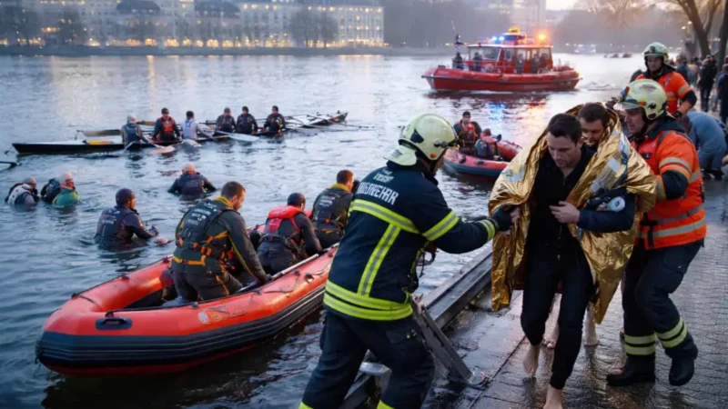 Ruderboote kollidieren auf der Außenalster