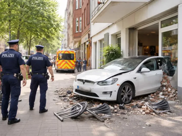E-Auto prallt in Hauswand – zwei Verletzte