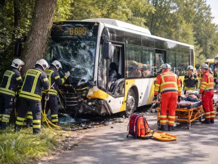 Busunfall in NRW: Fahrer ringt um sein Leben