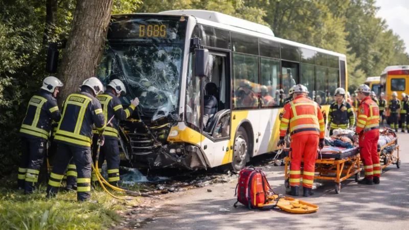 Busunfall in NRW: Fahrer ringt um sein Leben