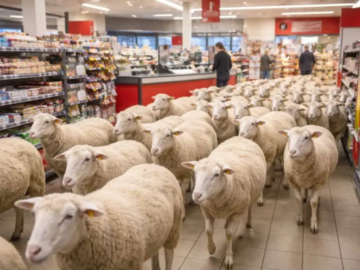 50 Schafe stürmen Penny-Markt in Unterfranken