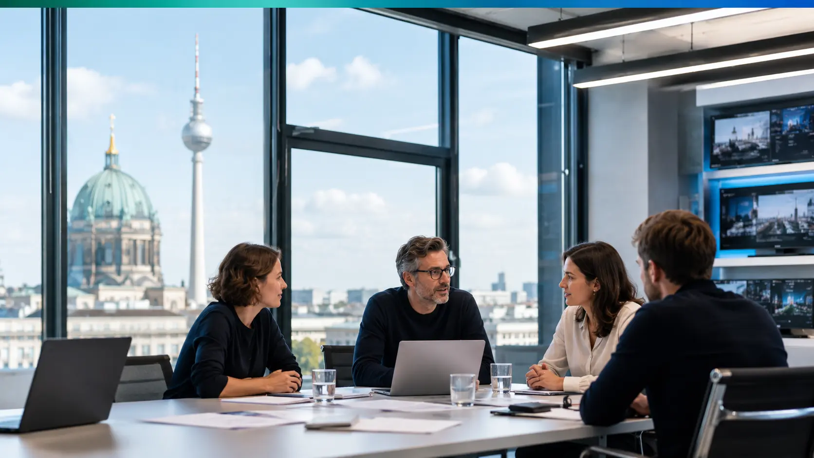 Redaktionelles Team bei der gemeinsamen Planung eines professionellen Unternehmensbeitrags in Berlin