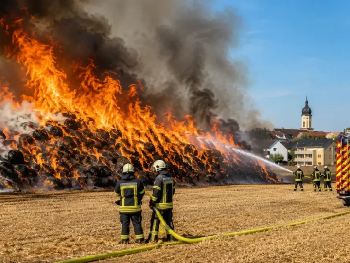 Großbrand in St. Leon-Rot: 800 Heuballen brennen