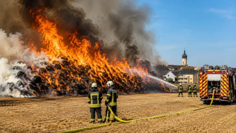 Großbrand in St. Leon-Rot: 800 Heuballen brennen